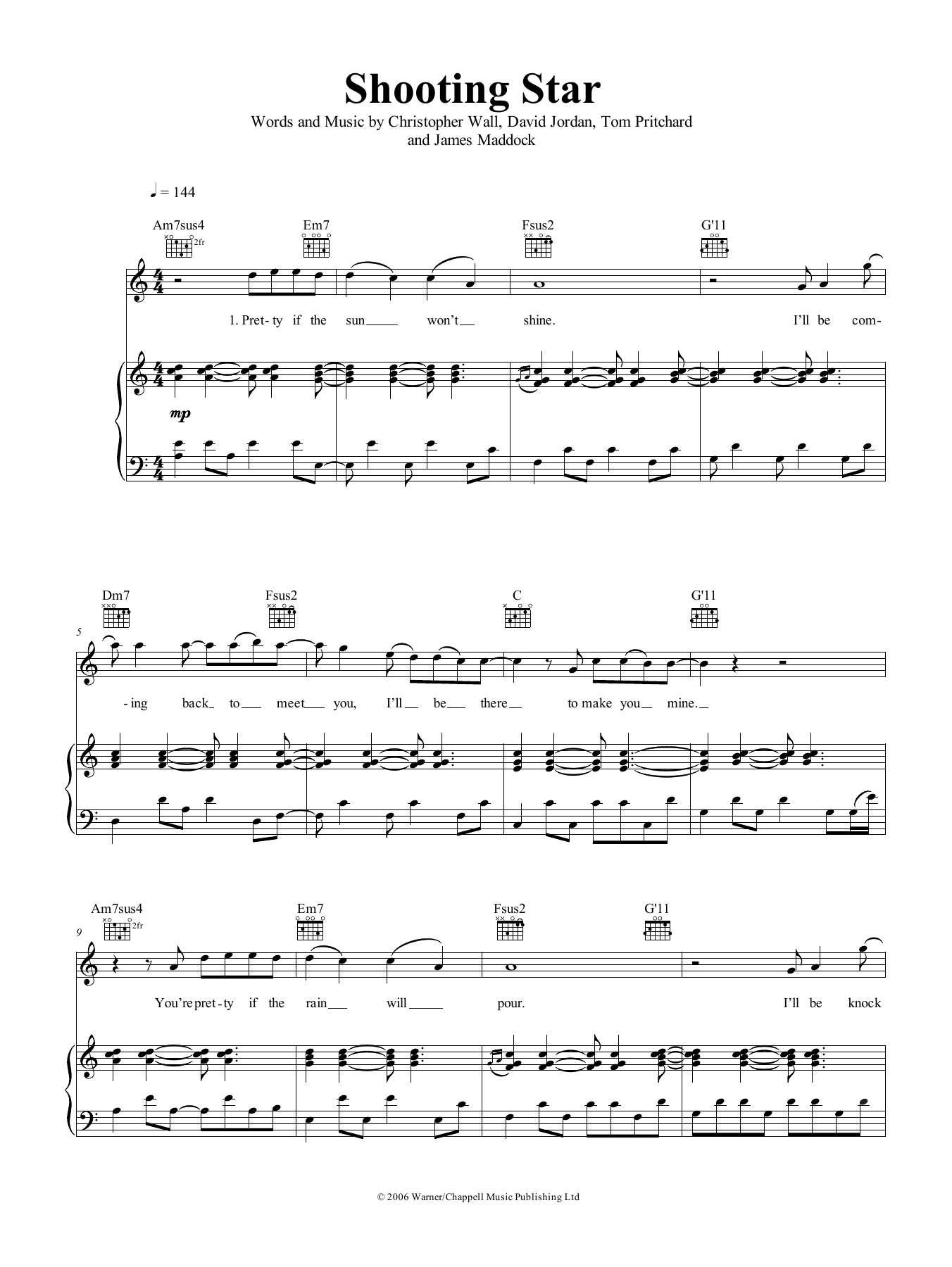 Air Traffic Shooting Star Sheet Music Notes & Chords for Piano, Vocal & Guitar (Right-Hand Melody) - Download or Print PDF