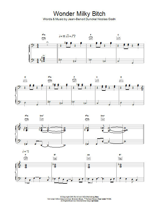 Air Wonder Milky Bitch Sheet Music Notes & Chords for Piano, Vocal & Guitar - Download or Print PDF