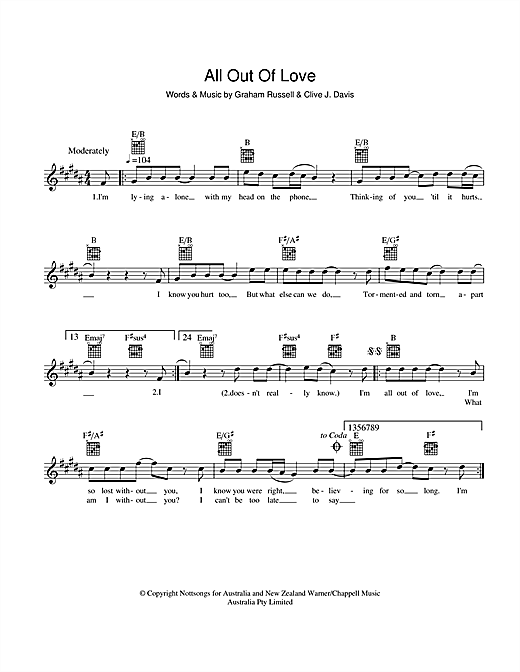 All Out Of Love sheet music