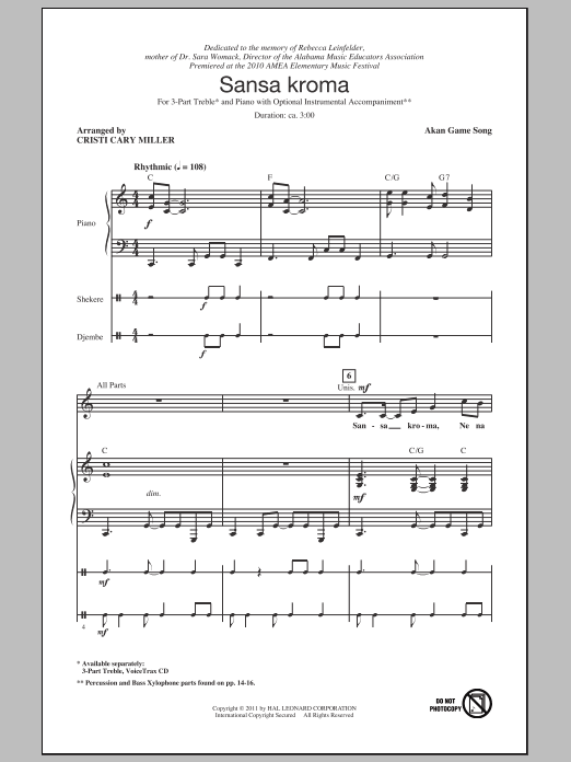 Akan Game Song Sansa Kroma (arr. Cristi Cary Miller) Sheet Music Notes & Chords for 3-Part Treble - Download or Print PDF