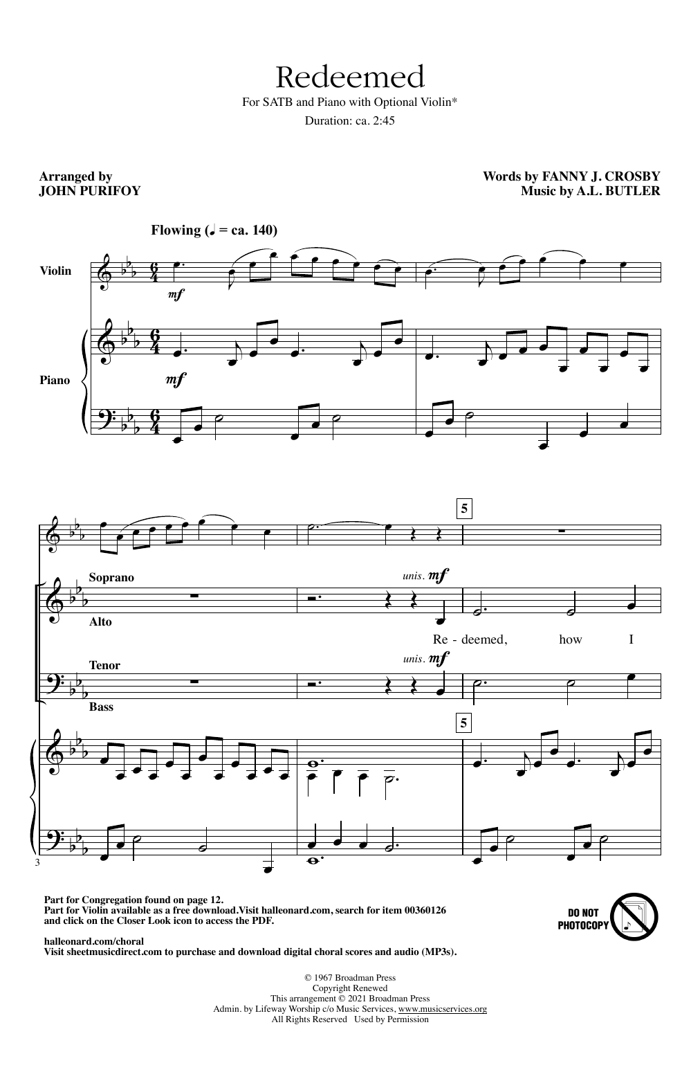 A.L. Butler Redeemed (arr. John Purifoy) Sheet Music Notes & Chords for SATB Choir - Download or Print PDF