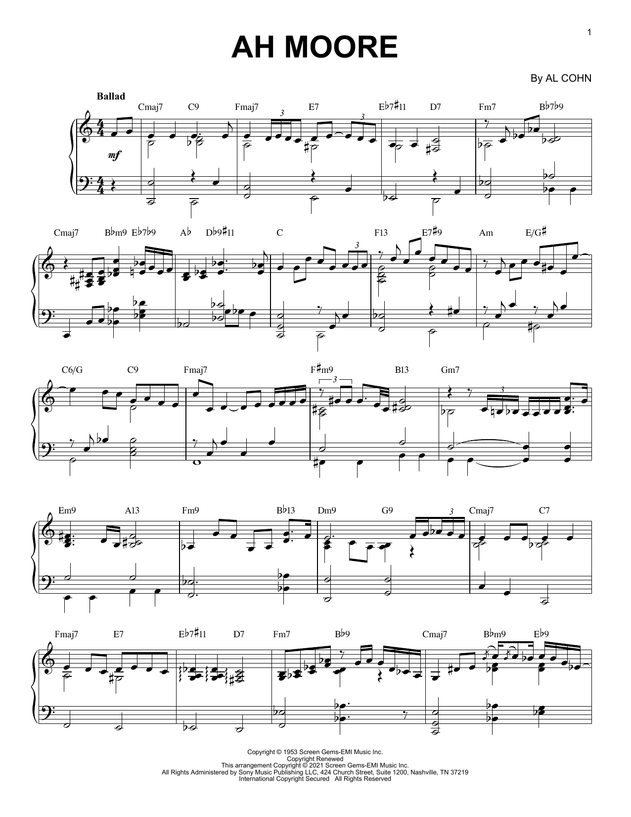 Al Cohn Ah-Moore [Jazz version] (arr. Brent Edstrom) Sheet Music Notes & Chords for Piano Solo - Download or Print PDF
