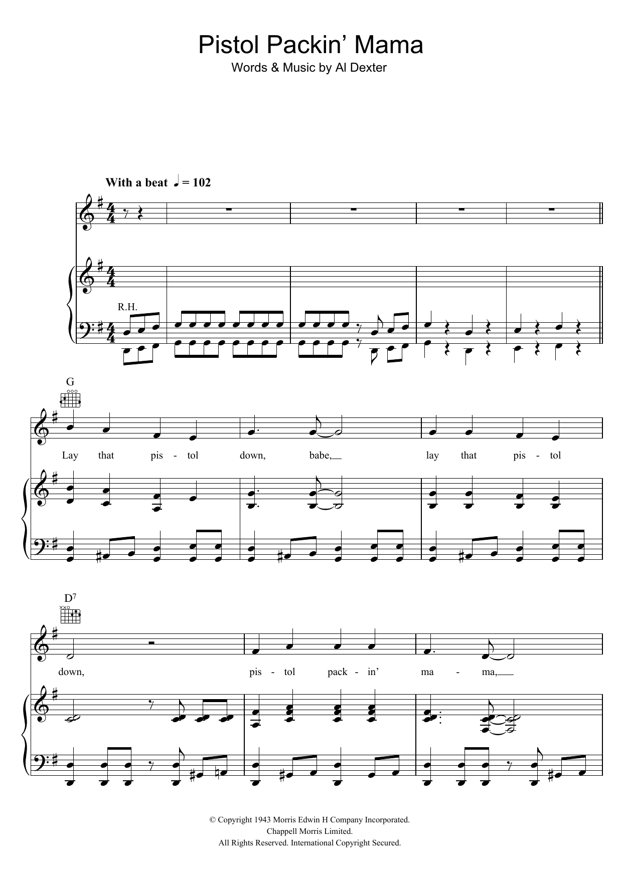 Al Dexter Pistol Packin' Mama Sheet Music Notes & Chords for Easy Piano - Download or Print PDF