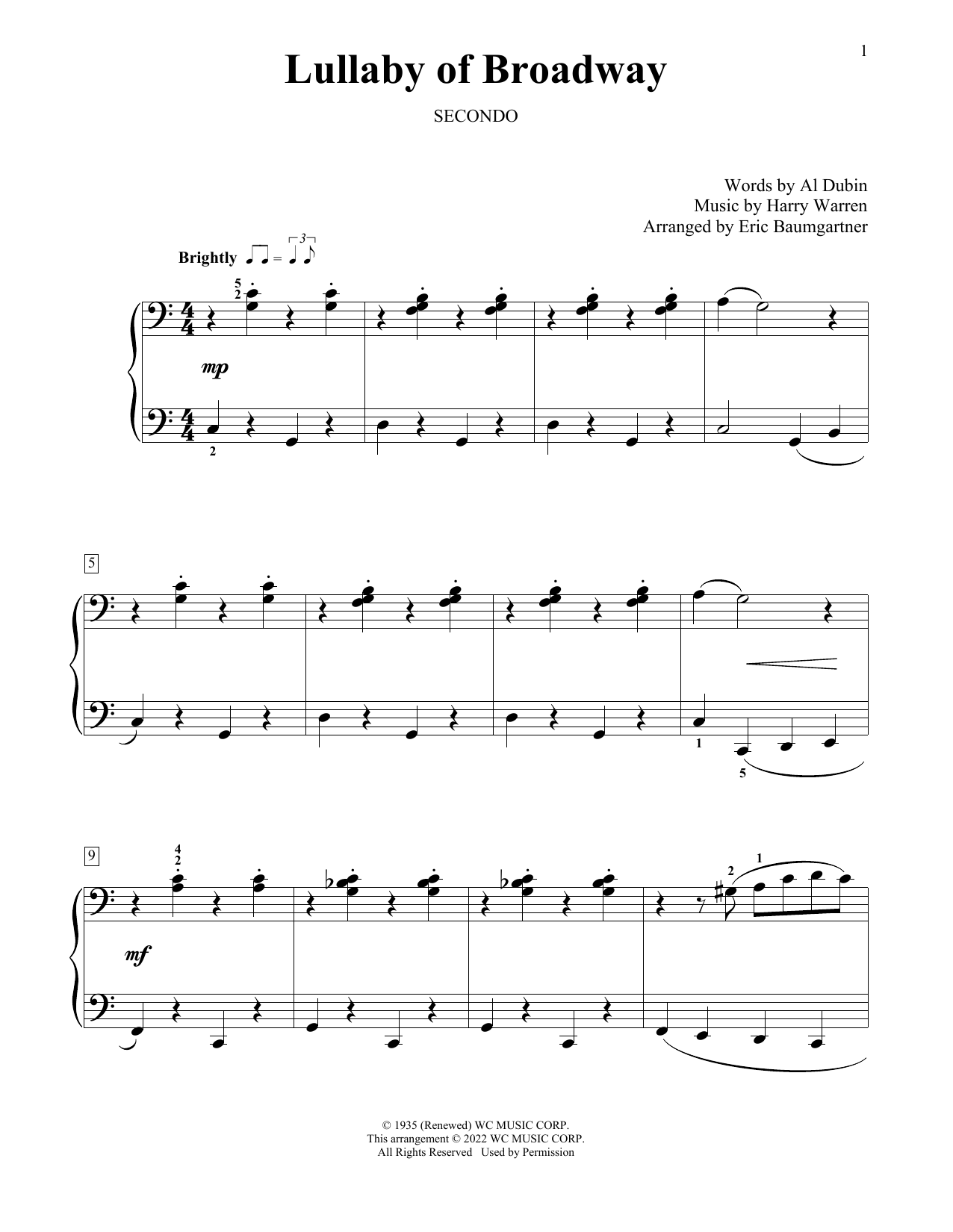 Al Dubin and Harry Warren Lullaby Of Broadway Sheet Music Notes & Chords for Piano Duet - Download or Print PDF