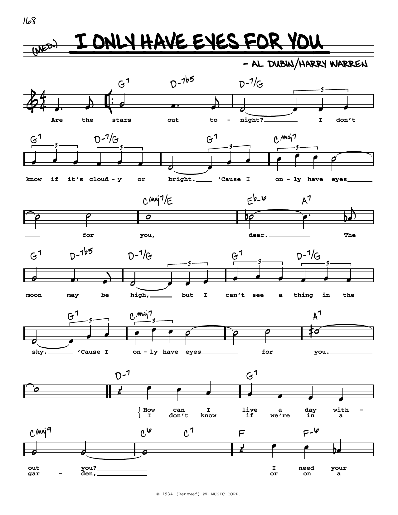 Al Dubin I Only Have Eyes For You (High Voice) Sheet Music Notes & Chords for Real Book – Melody, Lyrics & Chords - Download or Print PDF