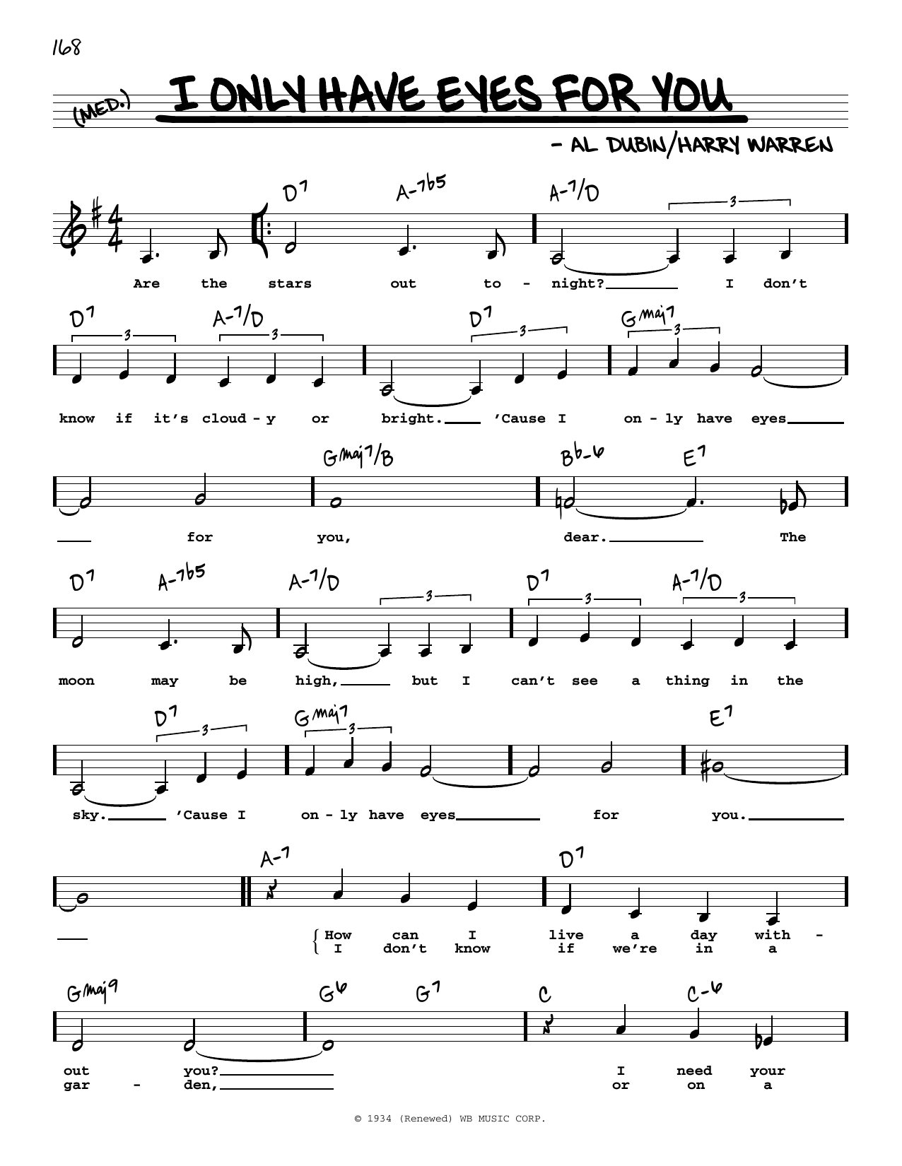 Al Dubin I Only Have Eyes For You (Low Voice) Sheet Music Notes & Chords for Real Book – Melody, Lyrics & Chords - Download or Print PDF