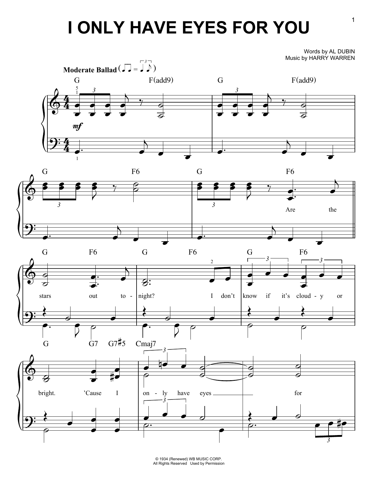 Al Dubin I Only Have Eyes For You Sheet Music Notes & Chords for Easy Piano - Download or Print PDF