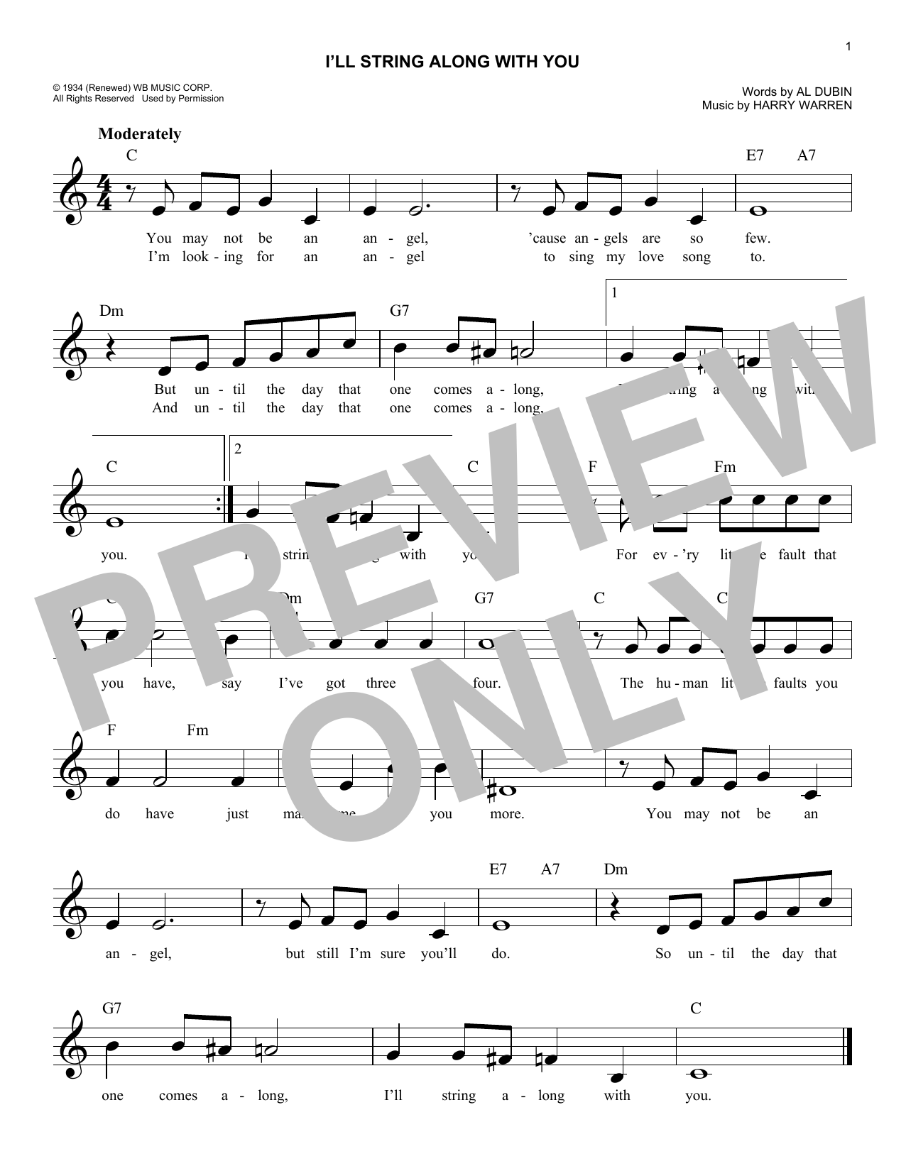 Al Dubin I'll String Along With You Sheet Music Notes & Chords for Melody Line, Lyrics & Chords - Download or Print PDF