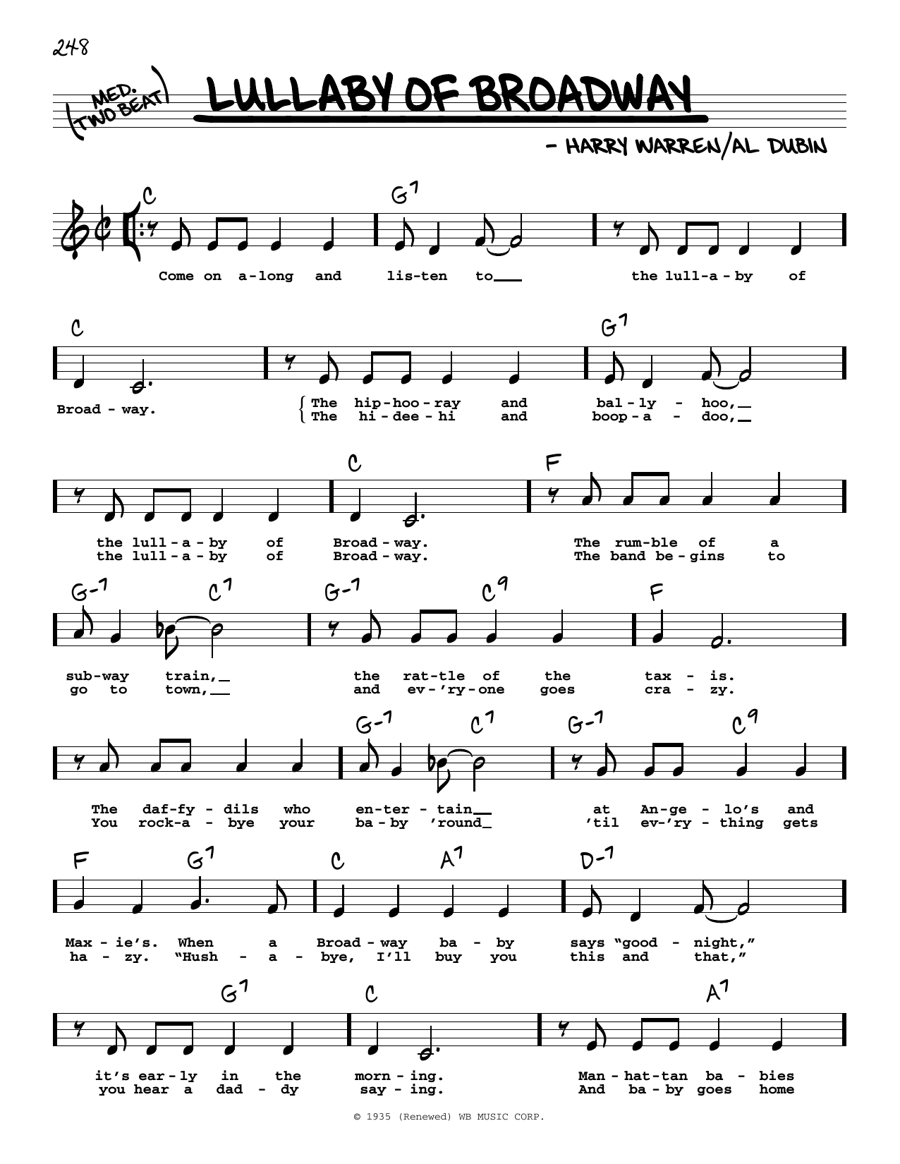 Al Dubin Lullaby Of Broadway (High Voice) Sheet Music Notes & Chords for Real Book – Melody, Lyrics & Chords - Download or Print PDF