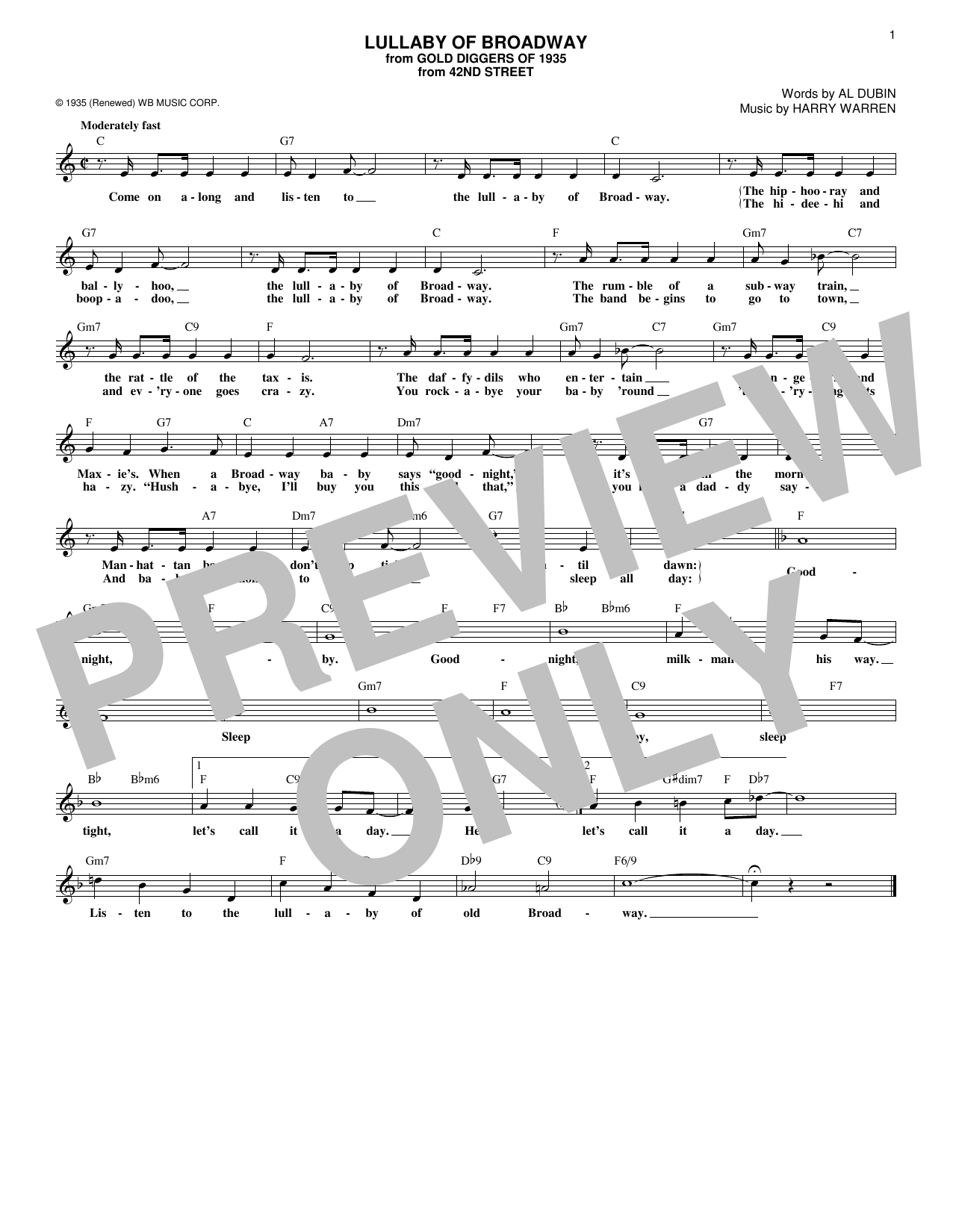Al Dubin Lullaby Of Broadway Sheet Music Notes & Chords for Vocal Pro + Piano/Guitar - Download or Print PDF