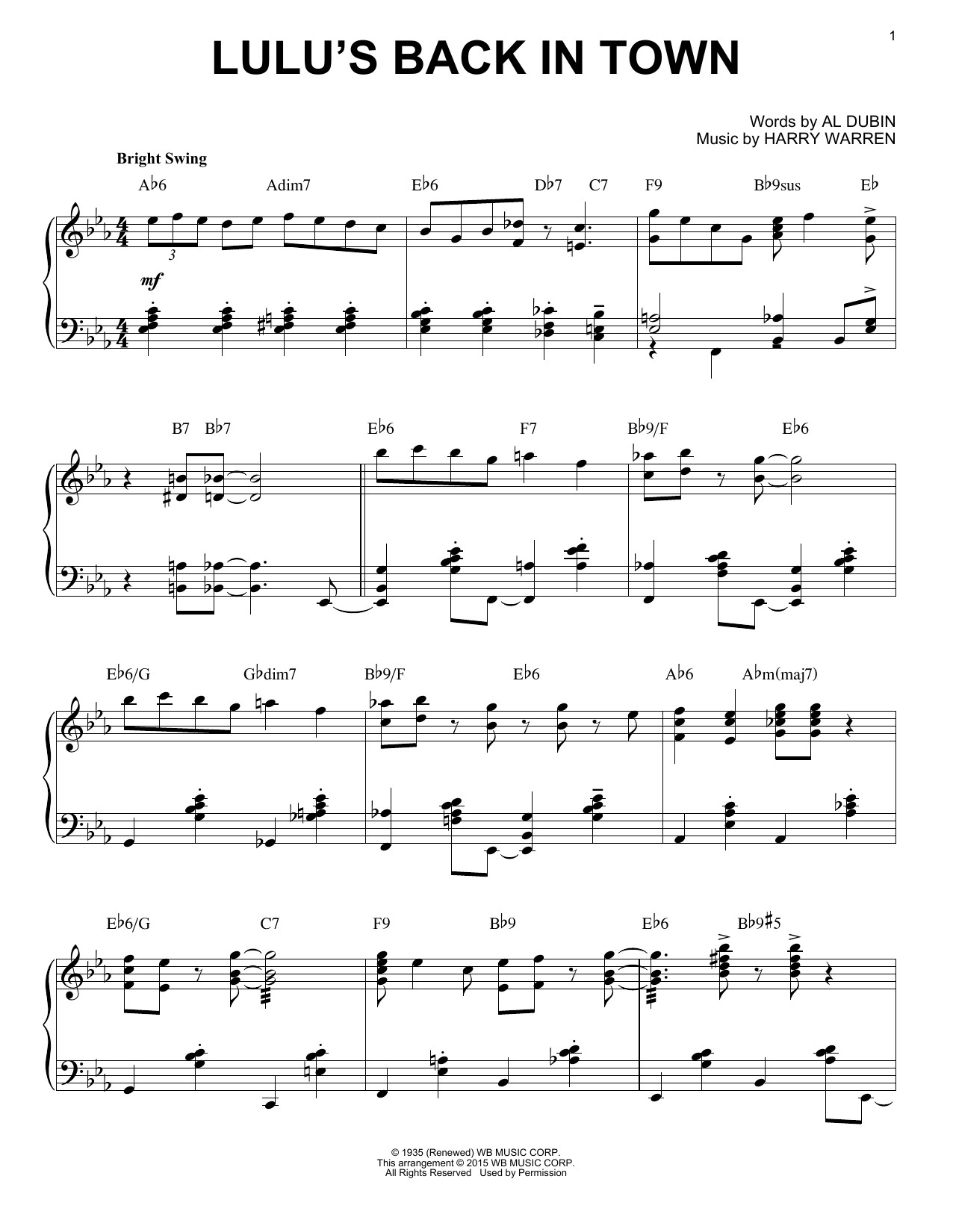 Al Dubin Lulu's Back In Town [Stride version] (arr. Brent Edstrom) Sheet Music Notes & Chords for Piano - Download or Print PDF