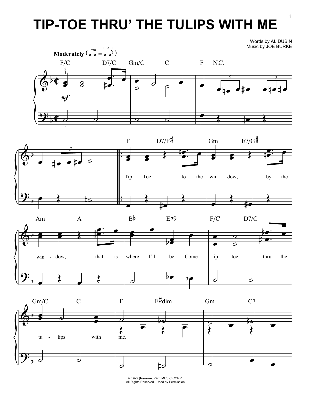 Al Dubin Tip-Toe Thru' The Tulips With Me Sheet Music Notes & Chords for Easy Piano - Download or Print PDF