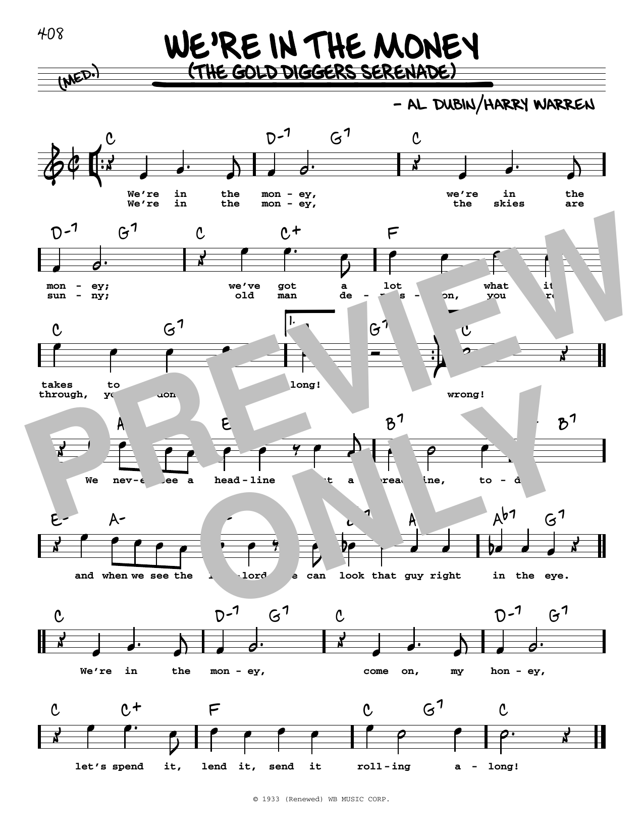 Al Dubin We're In The Money (The Gold Diggers Serenade) (High Voice) Sheet Music Notes & Chords for Real Book – Melody, Lyrics & Chords - Download or Print PDF