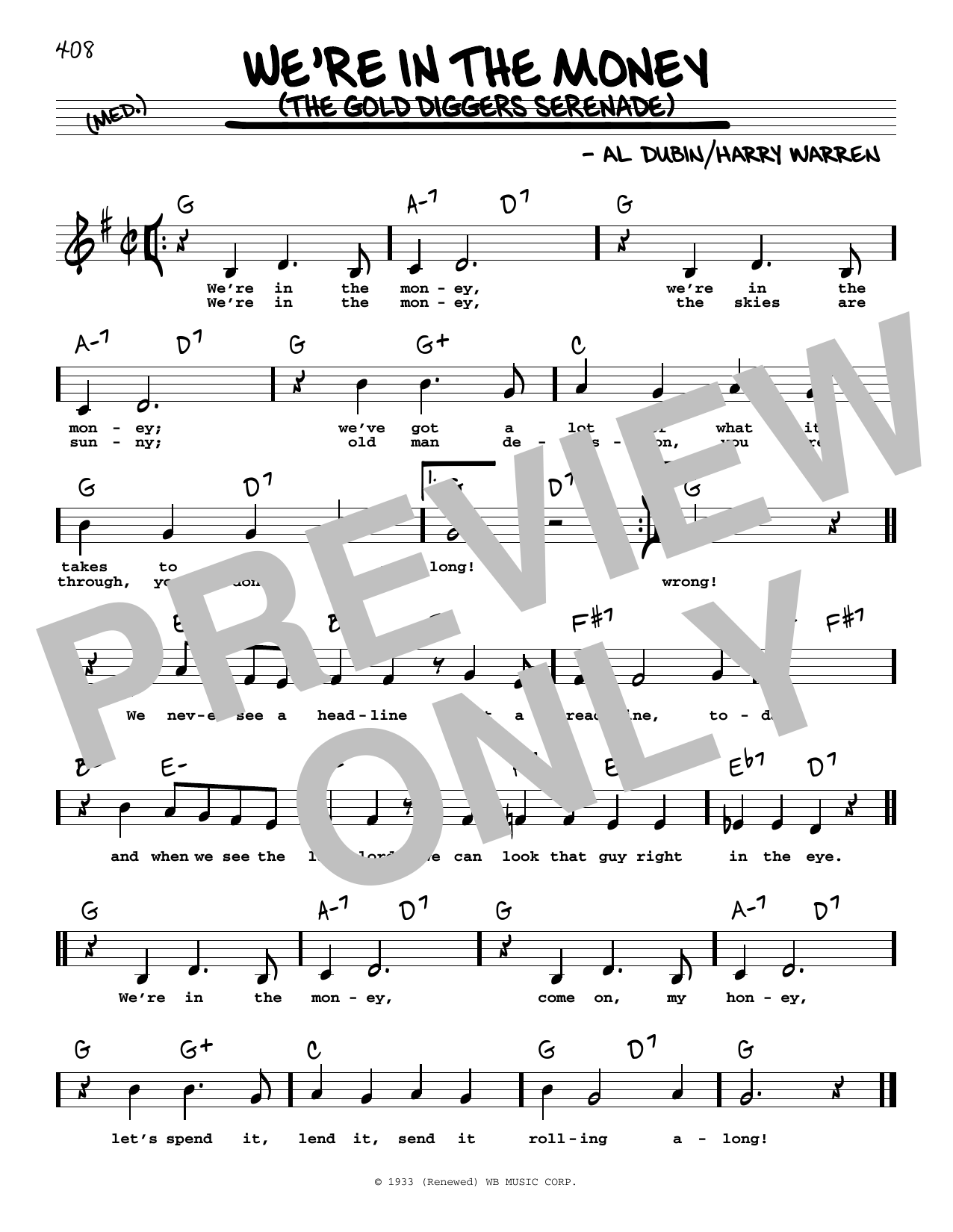 Al Dubin We're In The Money (The Gold Diggers Serenade) (Low Voice) Sheet Music Notes & Chords for Real Book – Melody, Lyrics & Chords - Download or Print PDF