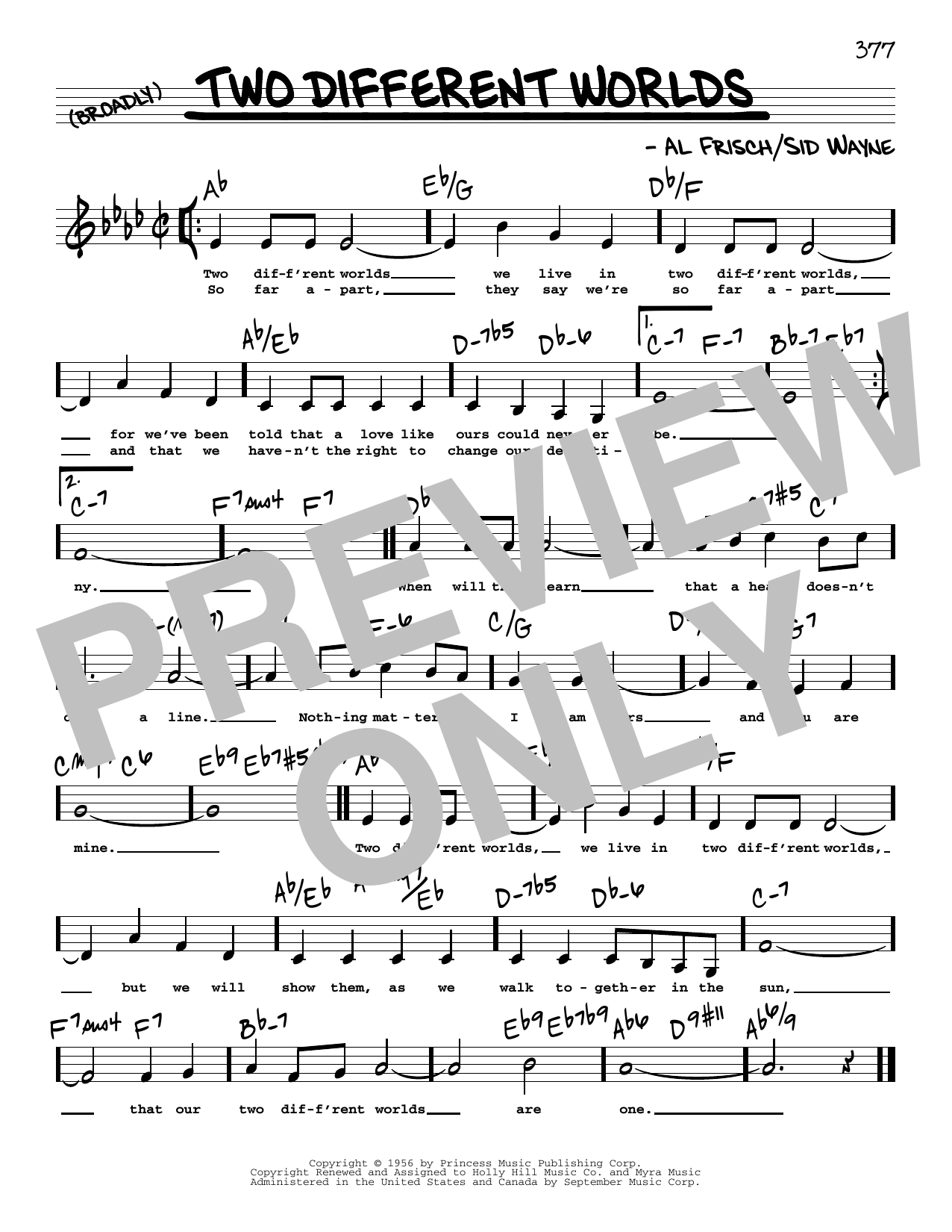 Al Frisch Two Different Worlds (Low Voice) Sheet Music Notes & Chords for Real Book – Melody, Lyrics & Chords - Download or Print PDF