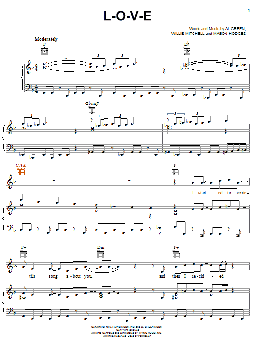 Al Green L-O-V-E Sheet Music Notes & Chords for Piano, Vocal & Guitar (Right-Hand Melody) - Download or Print PDF