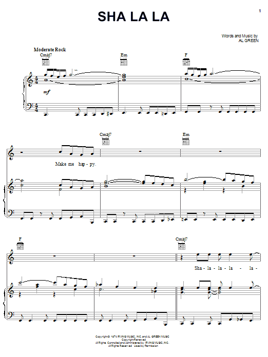 Al Green Sha La La Sheet Music Notes & Chords for Piano, Vocal & Guitar (Right-Hand Melody) - Download or Print PDF
