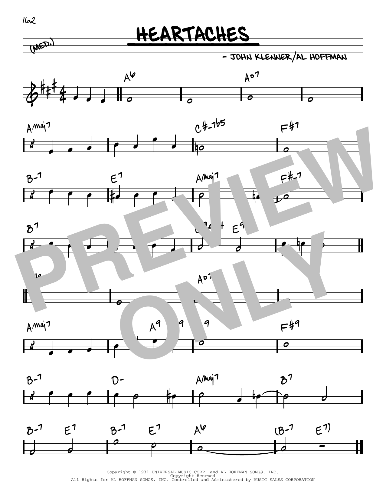 Al Hoffman and John Klenner Heartaches Sheet Music Notes & Chords for Real Book – Melody & Chords - Download or Print PDF