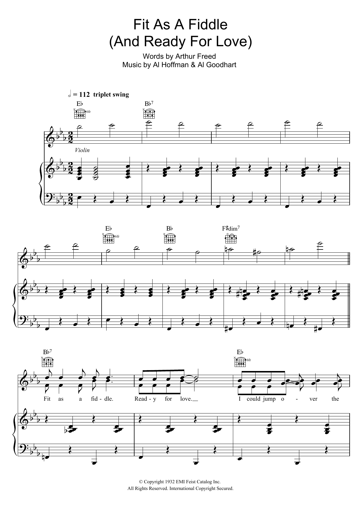 Al Hoffman Fit As A Fiddle (from 'Singin' In The Rain') Sheet Music Notes & Chords for Piano, Vocal & Guitar - Download or Print PDF