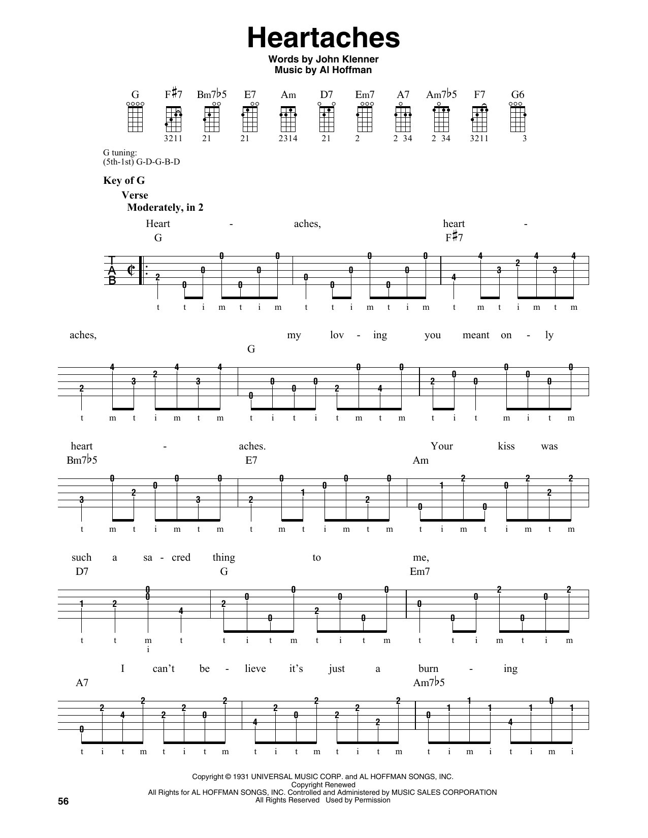 Al Hoffman Heartaches Sheet Music Notes & Chords for Ukulele - Download or Print PDF