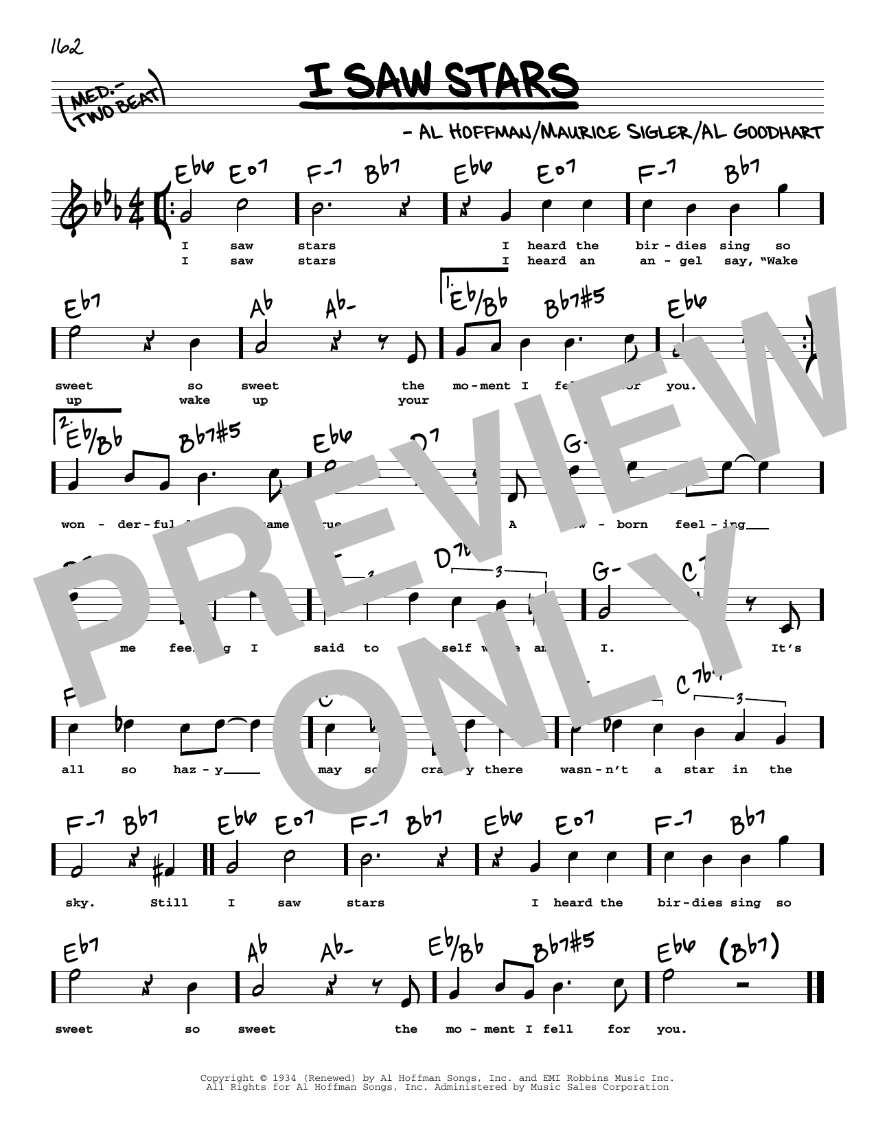 Al Hoffman I Saw Stars (High Voice) Sheet Music Notes & Chords for Real Book – Melody, Lyrics & Chords - Download or Print PDF