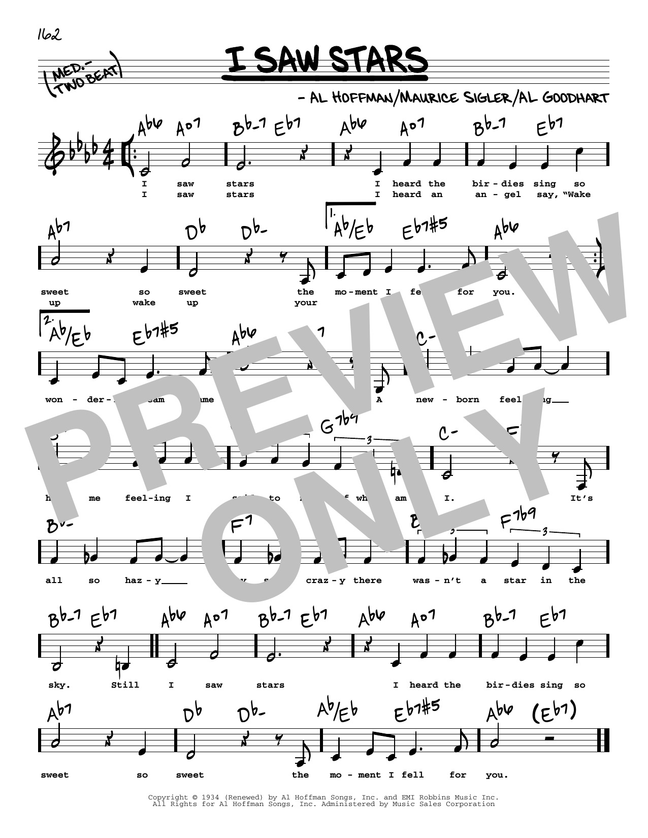 Al Hoffman I Saw Stars (Low Voice) Sheet Music Notes & Chords for Real Book – Melody, Lyrics & Chords - Download or Print PDF