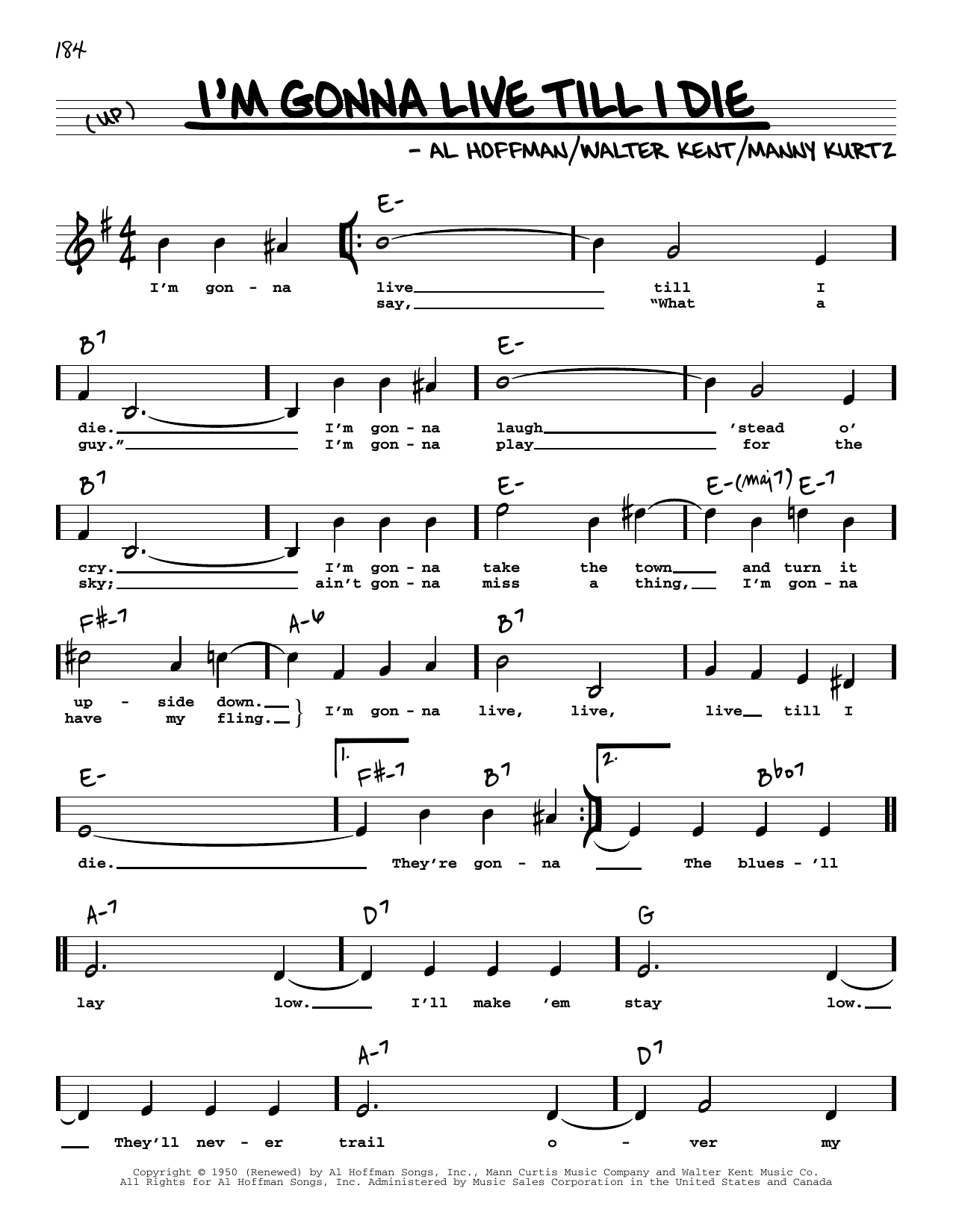 Al Hoffman I'm Gonna Live Till I Die (High Voice) Sheet Music Notes & Chords for Real Book – Melody, Lyrics & Chords - Download or Print PDF