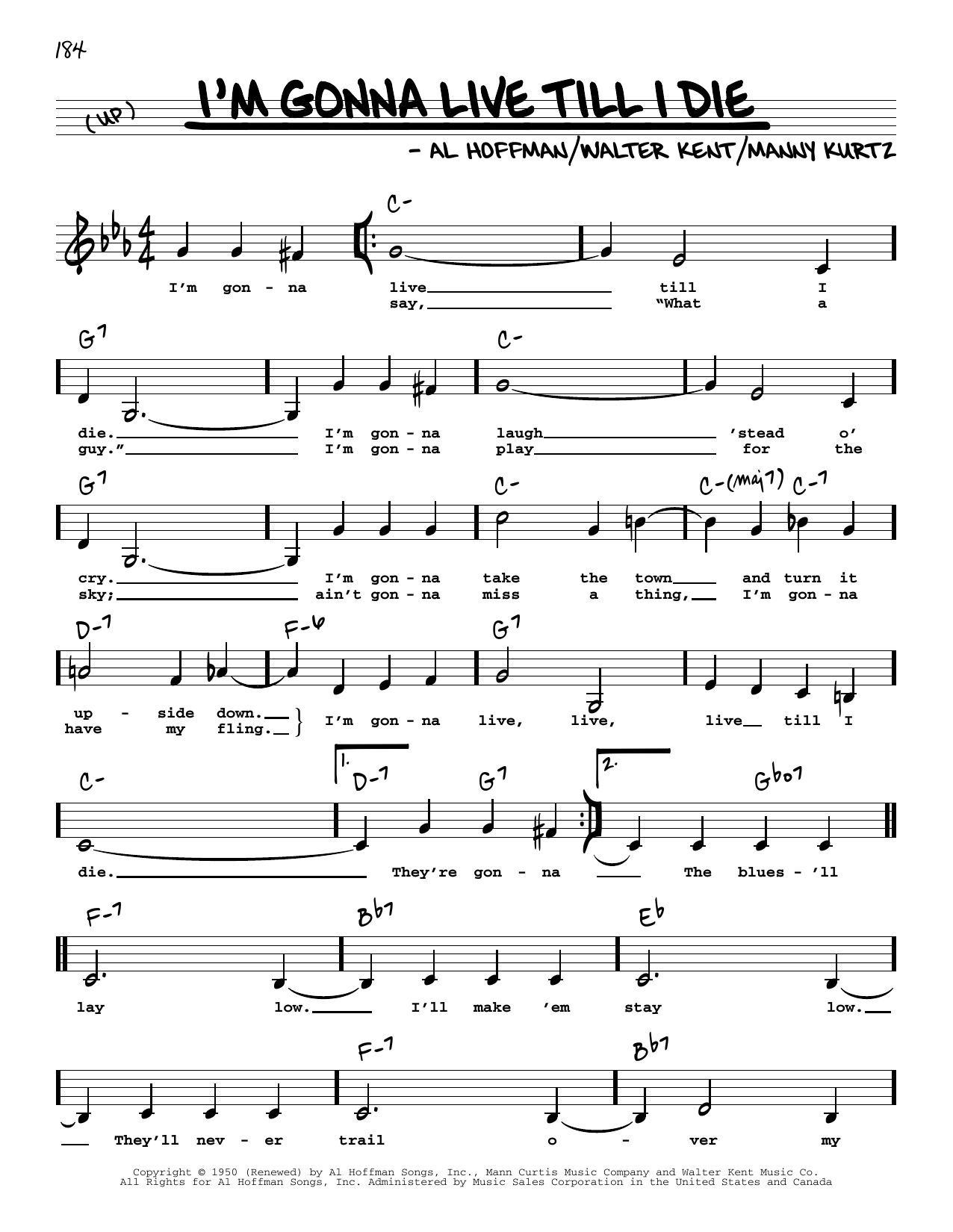 Al Hoffman I'm Gonna Live Till I Die (Low Voice) Sheet Music Notes & Chords for Real Book – Melody, Lyrics & Chords - Download or Print PDF