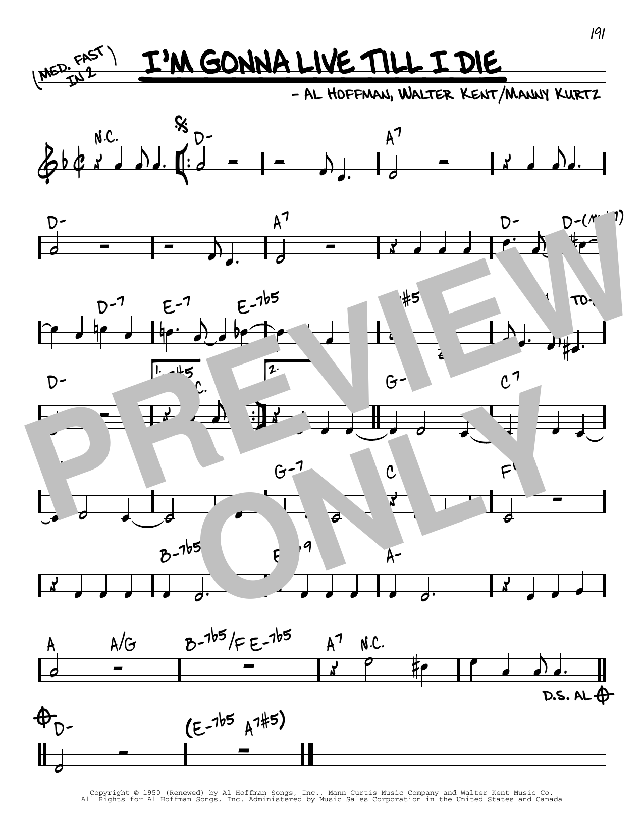 Al Hoffman I'm Gonna Live Till I Die Sheet Music Notes & Chords for Real Book – Melody & Chords - Download or Print PDF