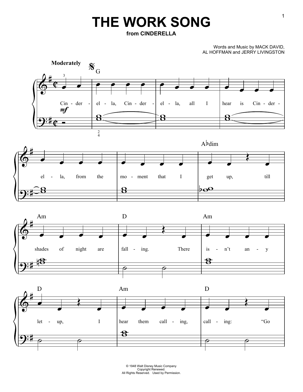 Al Hoffman The Work Song Sheet Music Notes & Chords for Easy Piano - Download or Print PDF