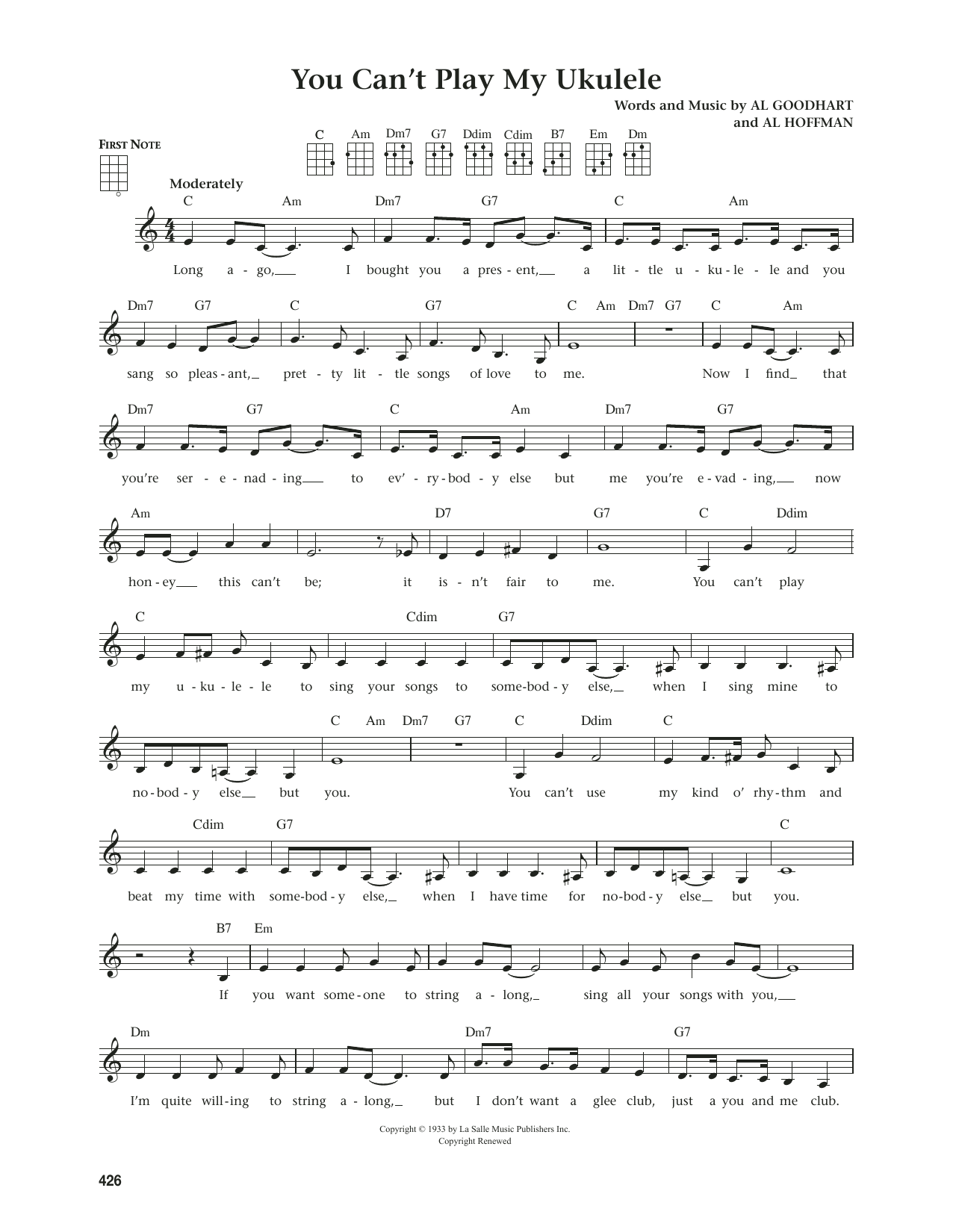 Al Hoffman You Can't Play My Ukulele (from The Daily Ukulele) (arr. Jim Beloff) Sheet Music Notes & Chords for Ukulele - Download or Print PDF