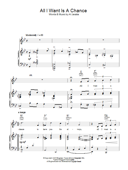 Al Jacobs All I Want Is A Chance Sheet Music Notes & Chords for Piano, Vocal & Guitar (Right-Hand Melody) - Download or Print PDF