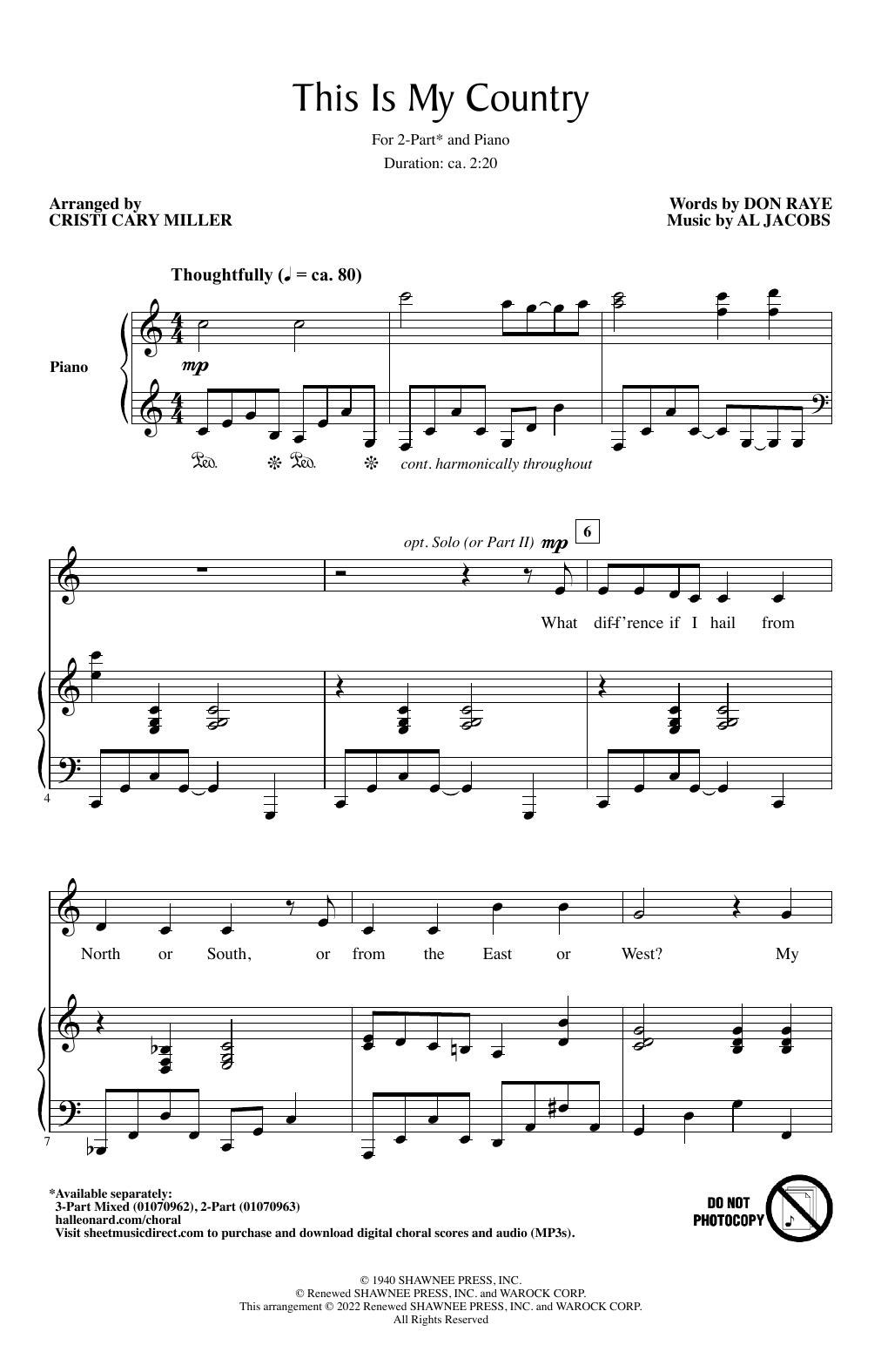 Al Jacobs This Is My Country (arr. Cristi Cary Miller) Sheet Music Notes & Chords for 2-Part Choir - Download or Print PDF