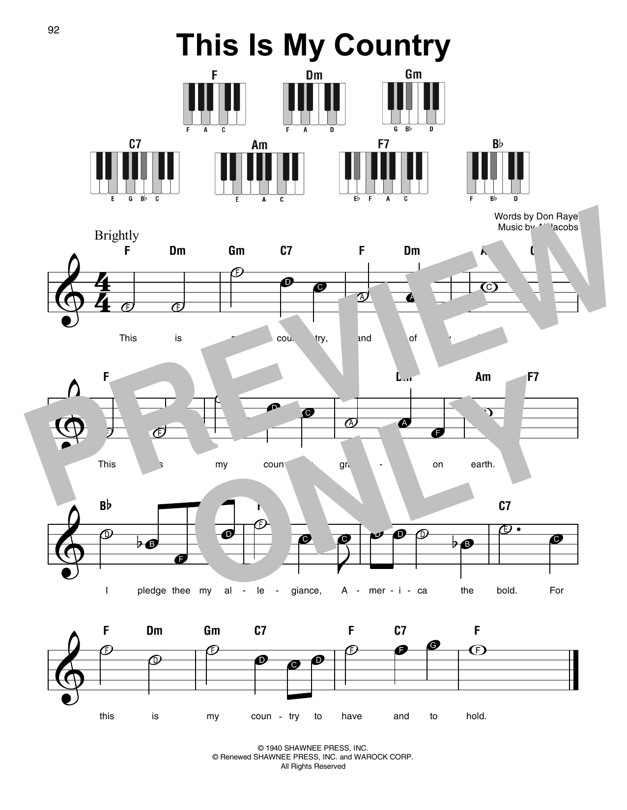 Al Jacobs This Is My Country Sheet Music Notes & Chords for Super Easy Piano - Download or Print PDF