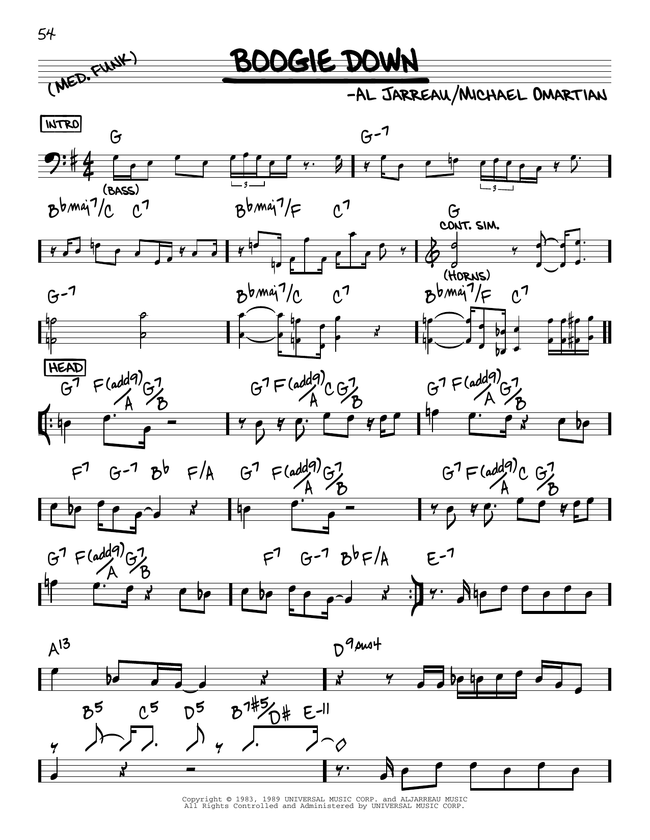Al Jarreau Boogie Down Sheet Music Notes & Chords for Real Book – Melody & Chords - Download or Print PDF