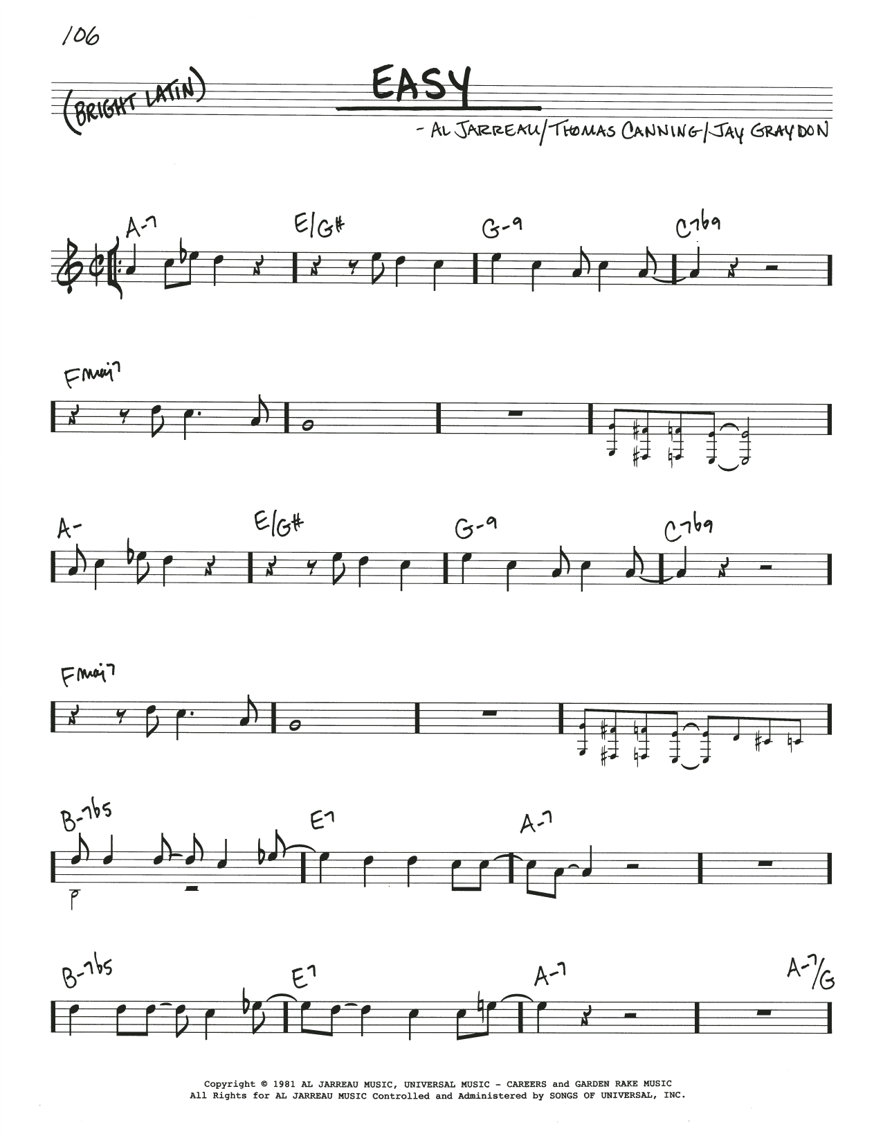Al Jarreau Easy Sheet Music Notes & Chords for Real Book – Melody & Chords - Download or Print PDF