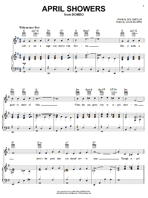 Al Jolson April Showers Sheet Music Notes & Chords for Melody Line, Lyrics & Chords - Download or Print PDF