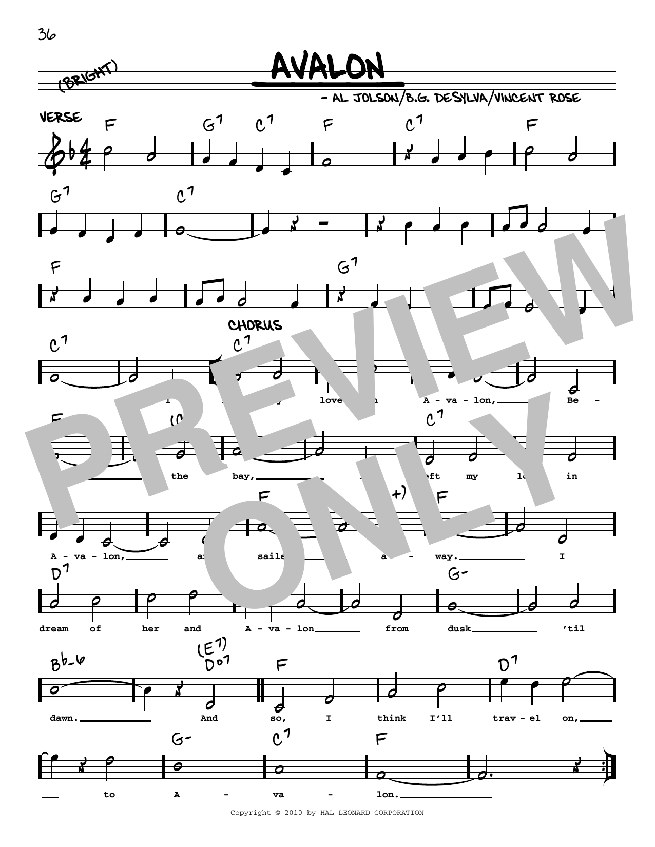 Al Jolson Avalon (arr. Robert Rawlins) Sheet Music Notes & Chords for Real Book – Melody, Lyrics & Chords - Download or Print PDF