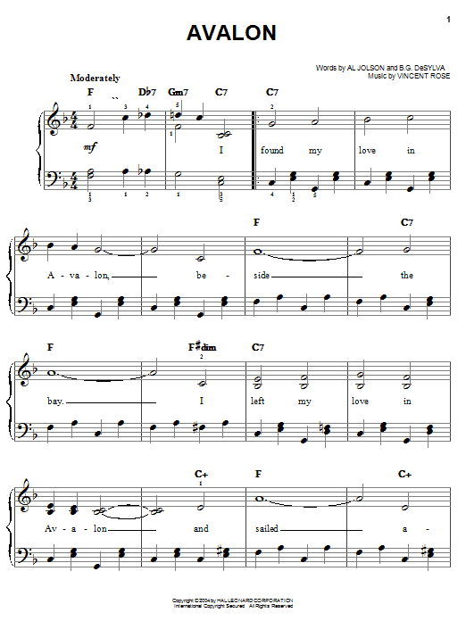 Al Jolson Avalon Sheet Music Notes & Chords for Banjo - Download or Print PDF