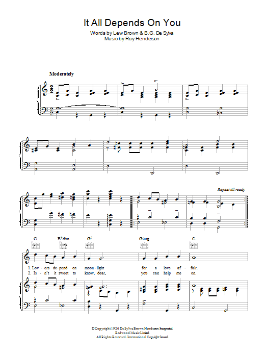 Al Jolson It All Depends On You Sheet Music Notes & Chords for Piano, Vocal & Guitar (Right-Hand Melody) - Download or Print PDF