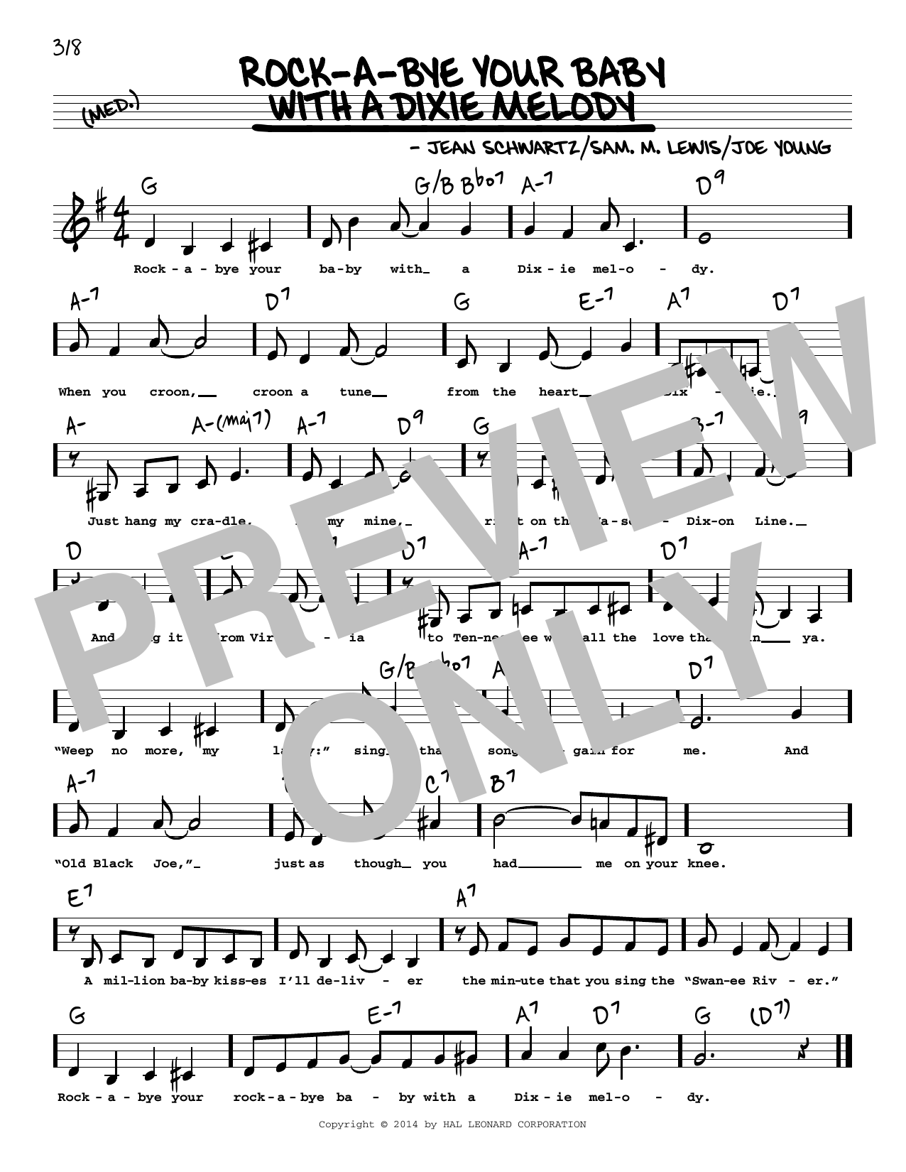 Al Jolson Rock-A-Bye Your Baby With A Dixie Melody (Low Voice) Sheet Music Notes & Chords for Real Book – Melody, Lyrics & Chords - Download or Print PDF