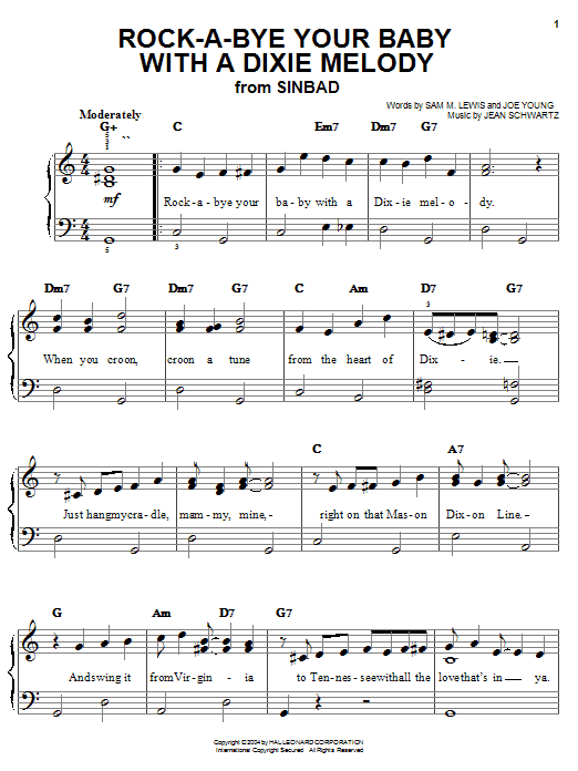 Al Jolson Rock-A-Bye Your Baby With A Dixie Melody Sheet Music Notes & Chords for Easy Piano - Download or Print PDF