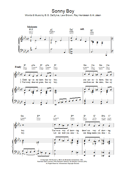 Al Jolson Sonny Boy Sheet Music Notes & Chords for Real Book – Melody & Chords - Download or Print PDF Al Jolson Sonny Boy Sheet Music Notes & Chords for Real Book – Melody & Chords - Download or Print PDF