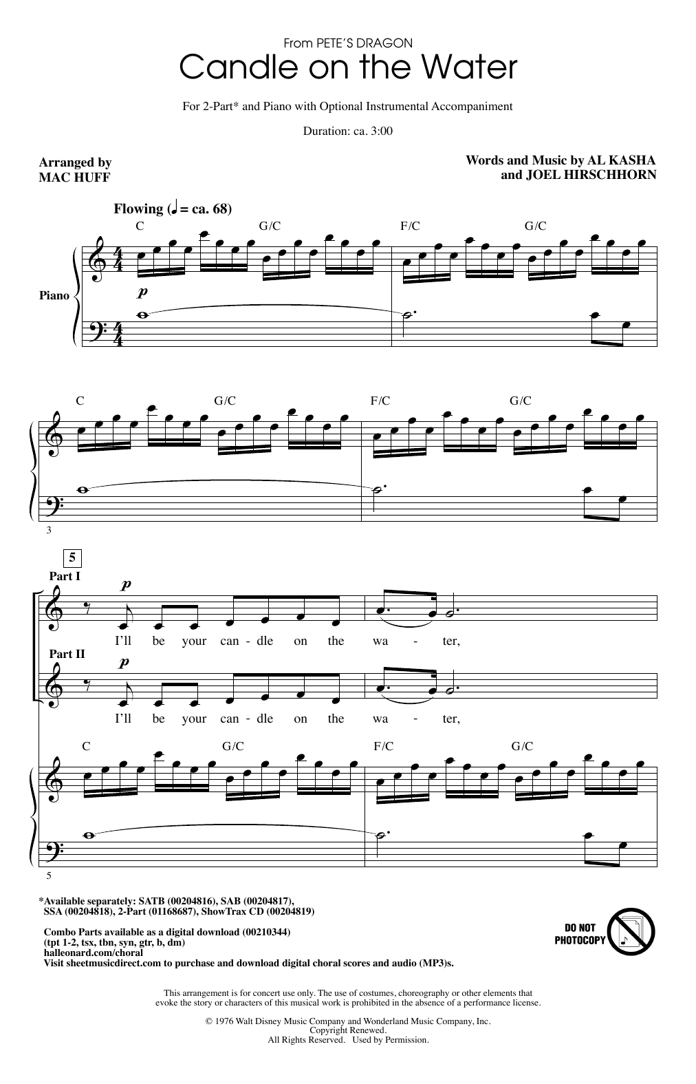 Al Kasha & Joel Hirschhorn Candle On The Water (from Pete's Dragon) (arr. Mac Huff) Sheet Music Notes & Chords for 2-Part Choir - Download or Print PDF