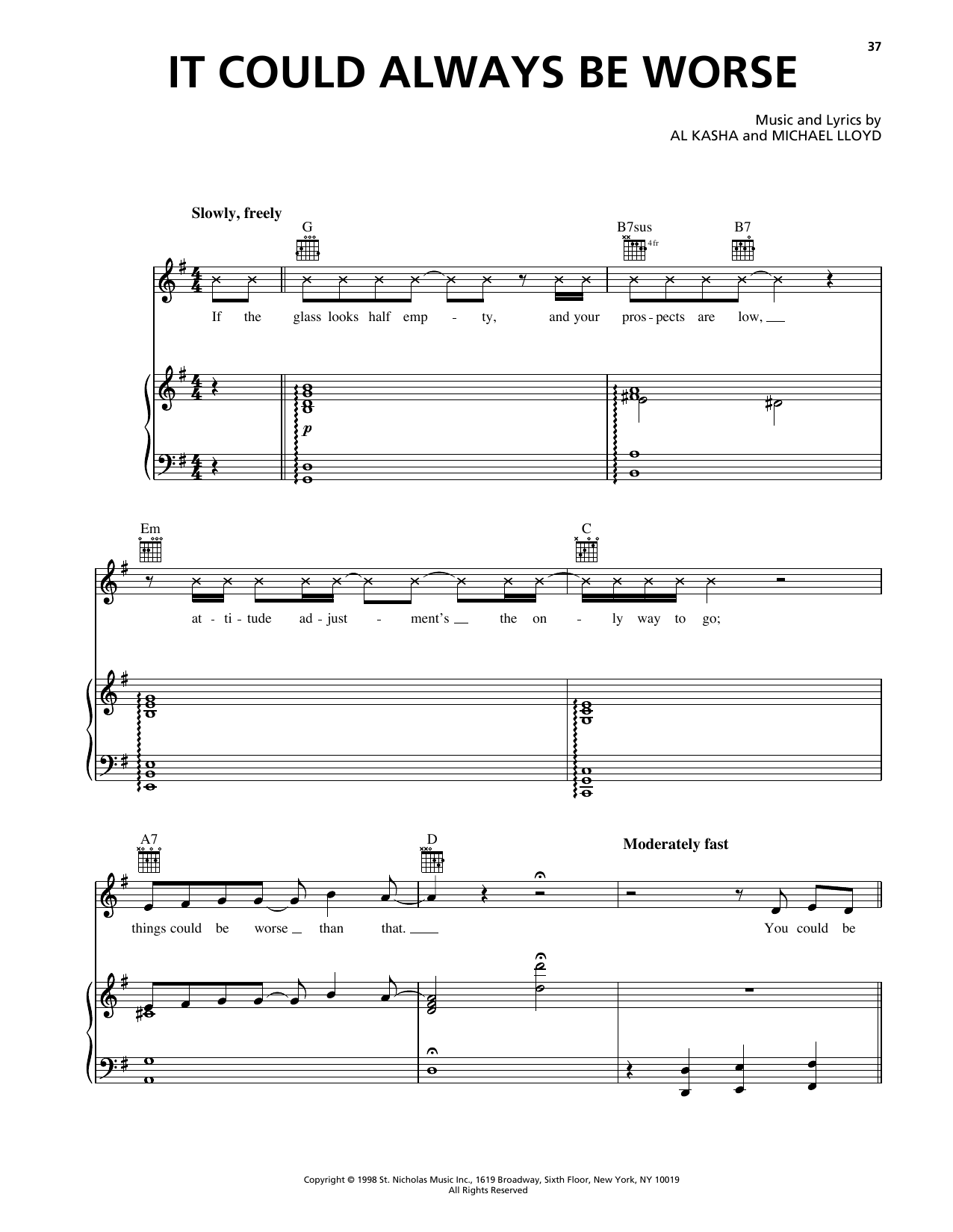 Al Kasha It Could Always Be Worse (from Rudolph The Red Nosed Reindeer) Sheet Music Notes & Chords for Piano, Vocal & Guitar Chords (Right-Hand Melody) - Download or Print PDF