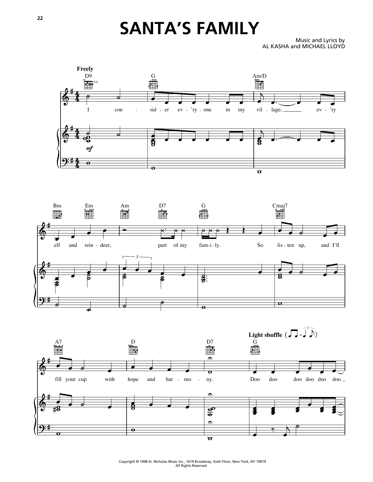 Al Kasha Santa's Family (from Rudolph The Red Nosed Reindeer) Sheet Music Notes & Chords for Piano, Vocal & Guitar Chords (Right-Hand Melody) - Download or Print PDF