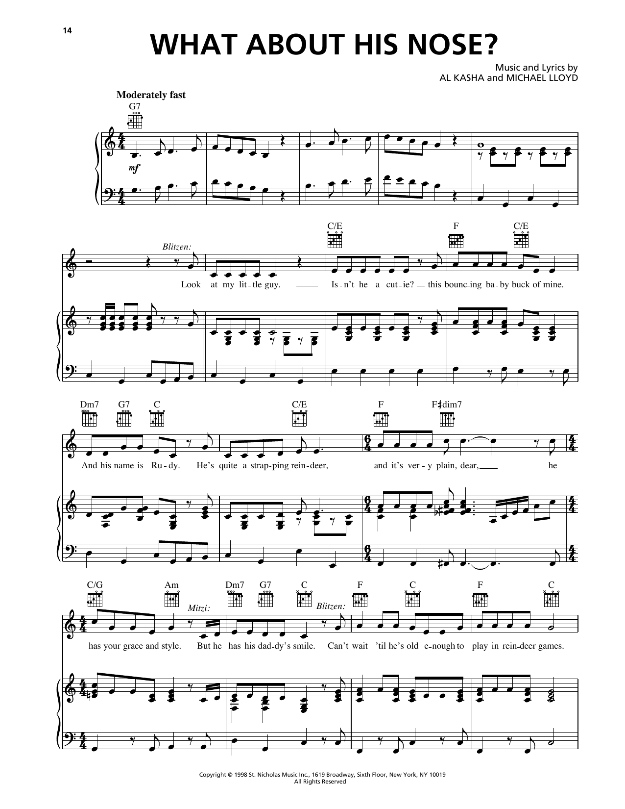 Al Kasha What About His Nose? (from Rudolph The Red Nosed Reindeer) Sheet Music Notes & Chords for Piano, Vocal & Guitar Chords (Right-Hand Melody) - Download or Print PDF