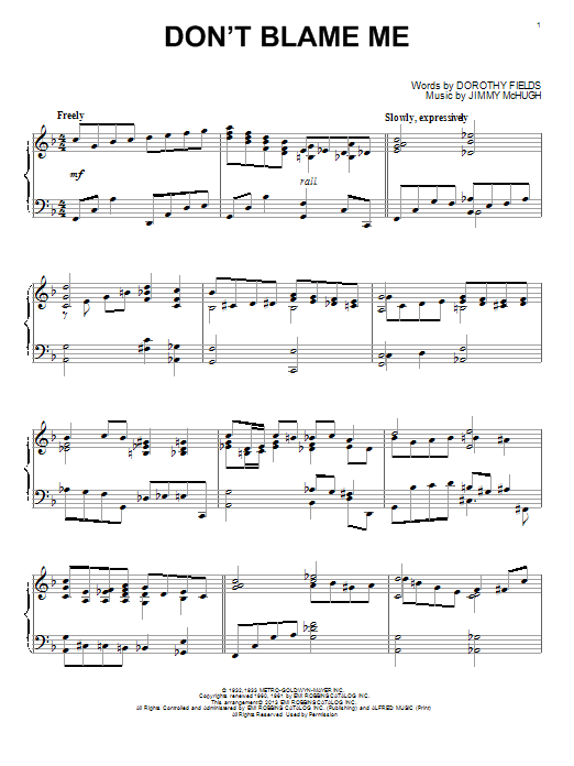 Al Lerner Don't Blame Me Sheet Music Notes & Chords for Piano - Download or Print PDF