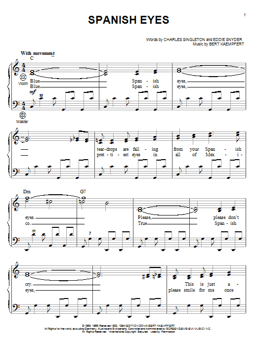 Al Martino Spanish Eyes Sheet Music Notes & Chords for Easy Ukulele Tab - Download or Print PDF