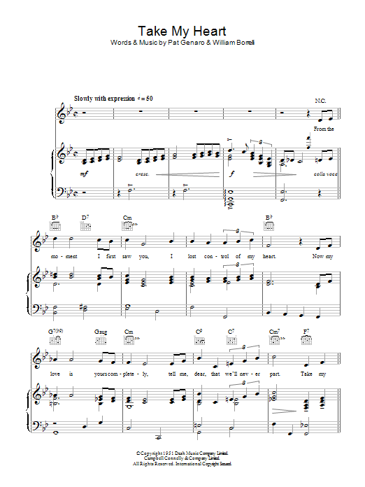 Al Martino Take My Heart Sheet Music Notes & Chords for Piano, Vocal & Guitar (Right-Hand Melody) - Download or Print PDF
